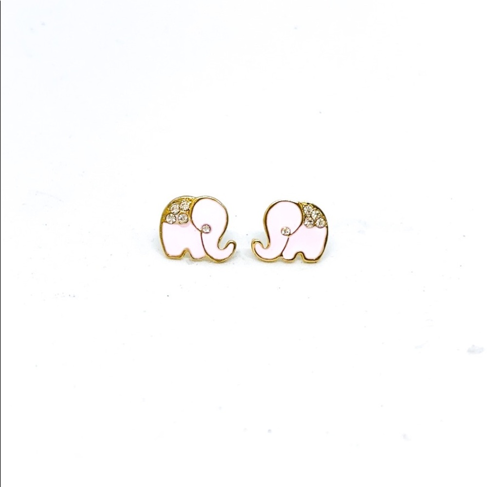 Pink Enamel Gold Rhinestone Earrings